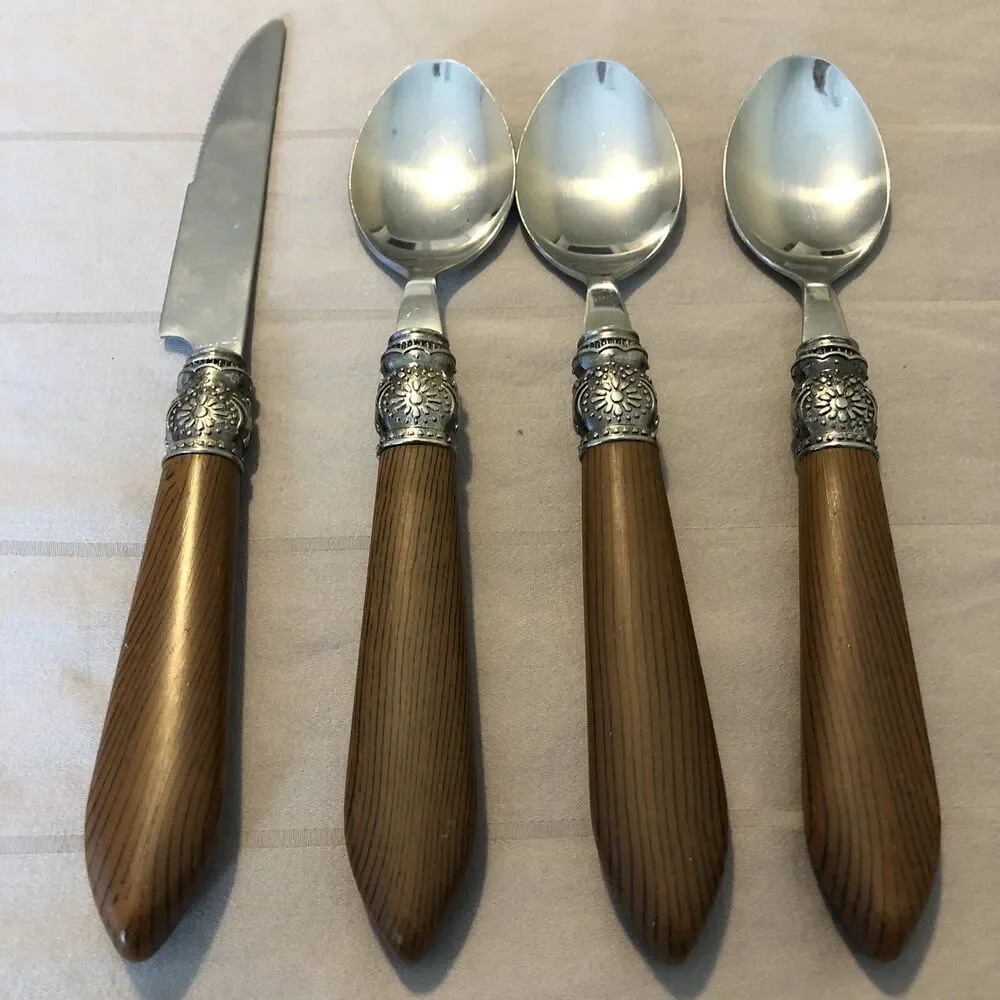 Pioneer Woman Cowgirl Lace 4 Pc Flatware Spoons Knife Lot Brown Stainless